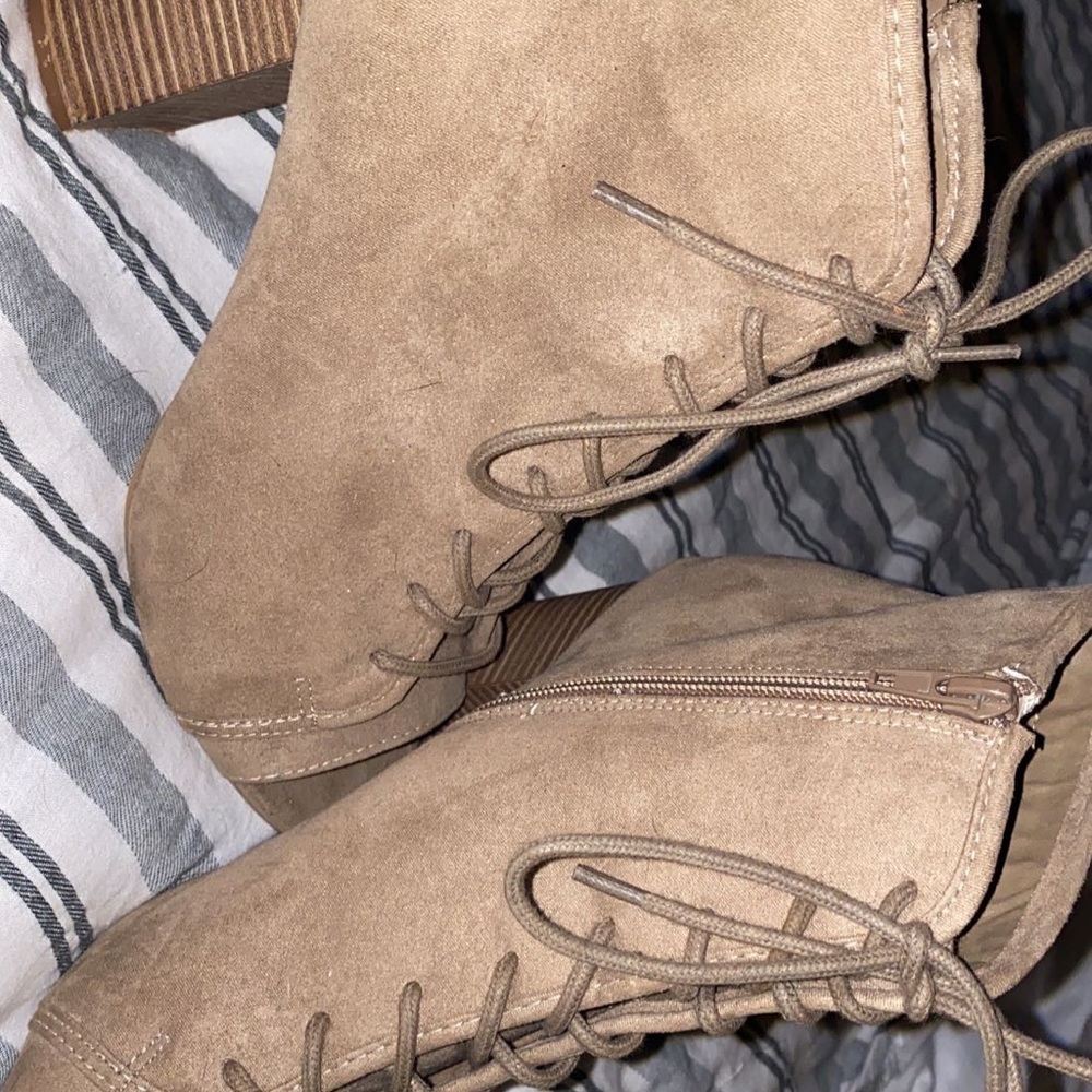Lace up, zip up wedge heels